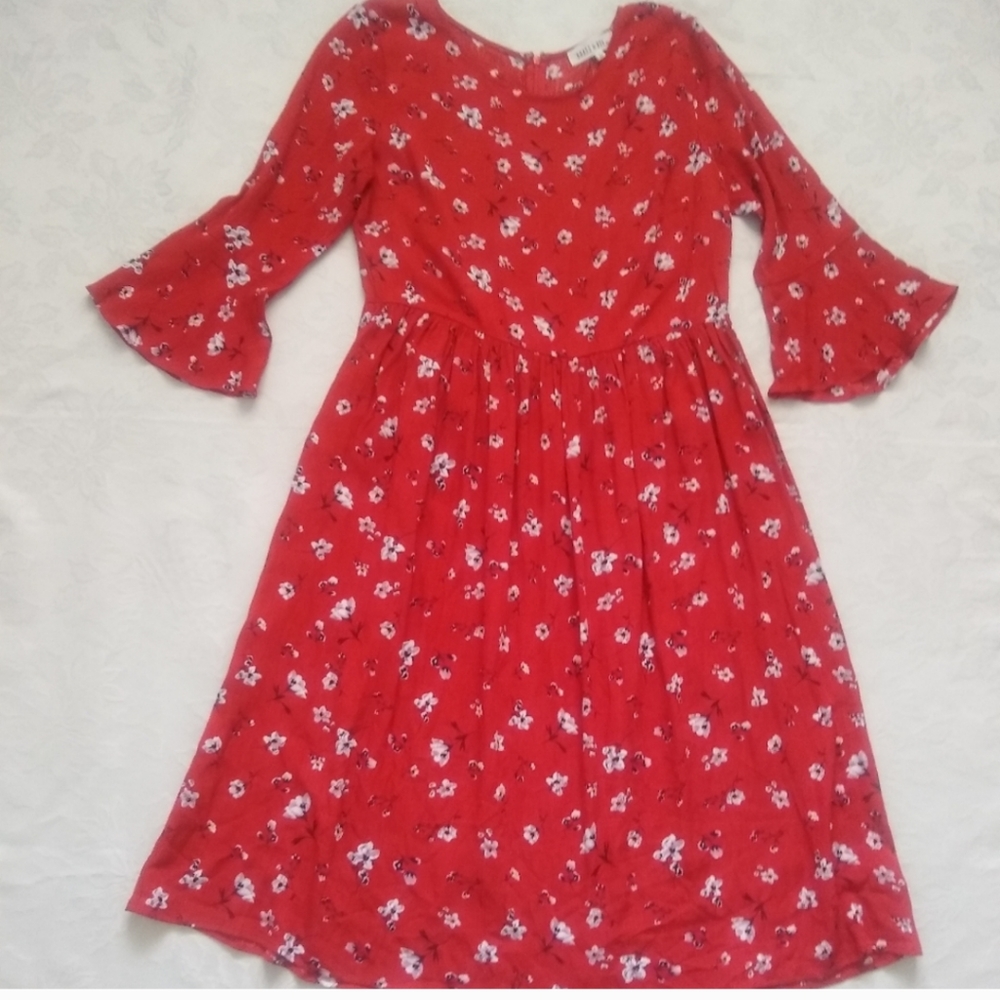 Brass & Roe Called to Surf Prairie red floral bell sleeve